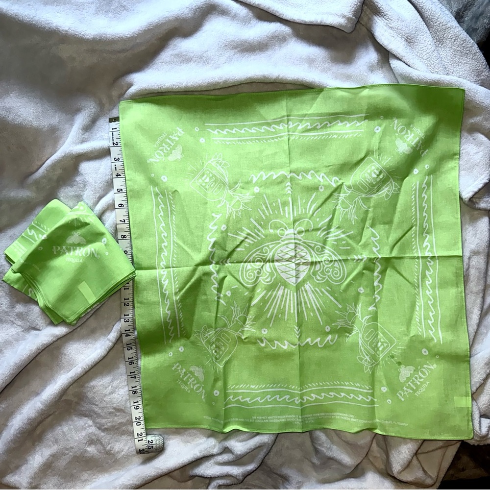 NEW Set of 3 Patron Tequila Branded Bandanas Lime Green with Abeja Logo Design